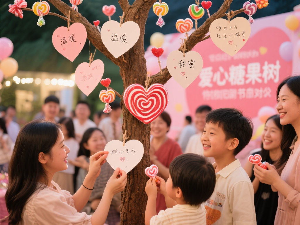 比如：在一次特别的派对中，主办方设置了“爱心糖果树